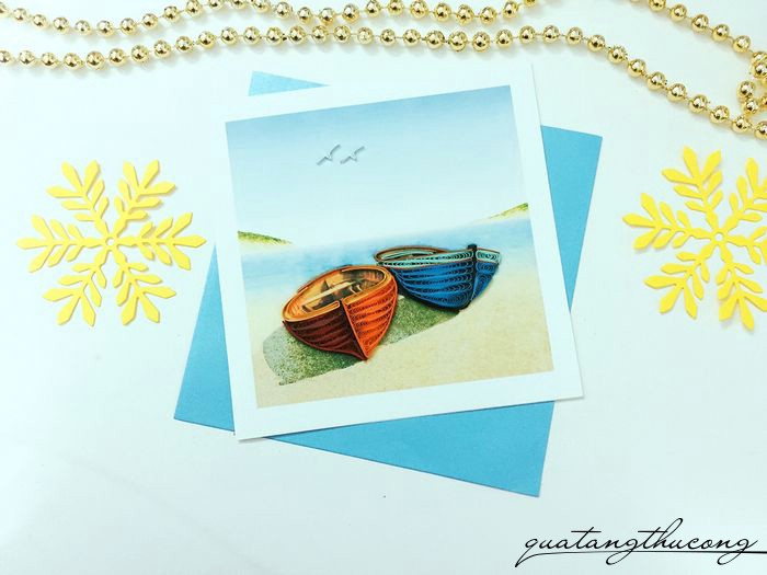 Thiệp tình yêu quilling 2 chiếc thuyền